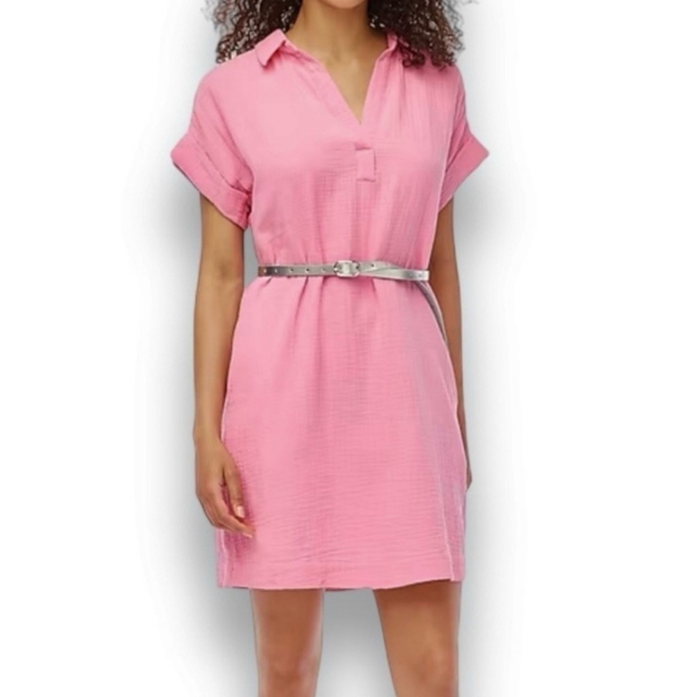 J crew relax popover Muslim gauze pink V-neck dress size XS